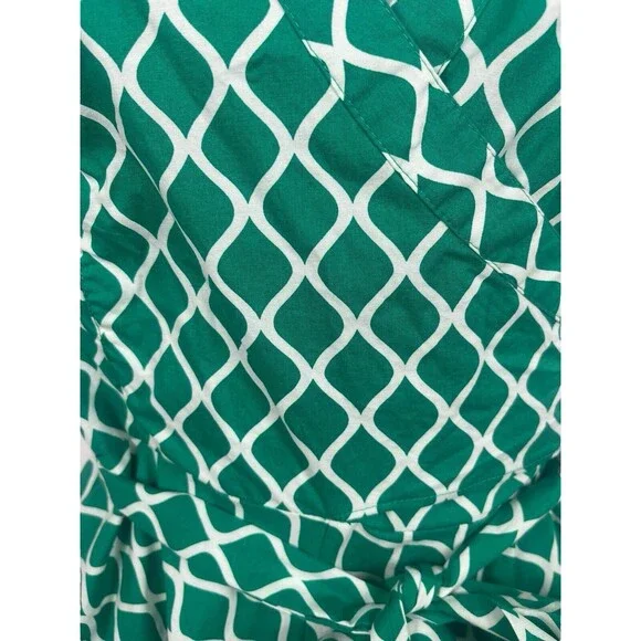 Boden Green White Geometric Lara Wrap Tea Picnic Short Sleeve Dress 8L - Picture 5 of 16